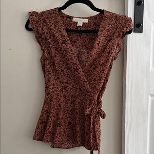 Monteau Floral Wrap Blouse - Brown